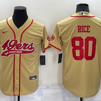 Men San Francisco 49ers #80 Jerry Rice Gold Stitched Cool Base Baseball Jersey