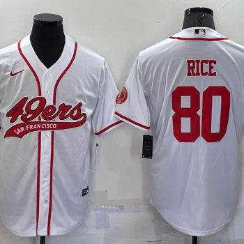 Men San Francisco 49ers #80 Jerry Rice White With Patch Cool Base Stitched Baseball Jersey