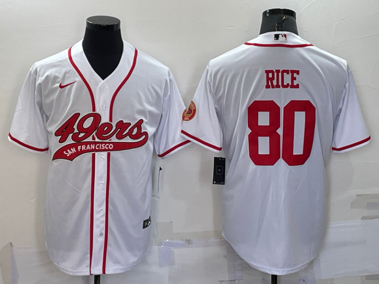 Men San Francisco 49ers #80 Jerry Rice White With Patch Cool Base Stitched Baseball Jersey