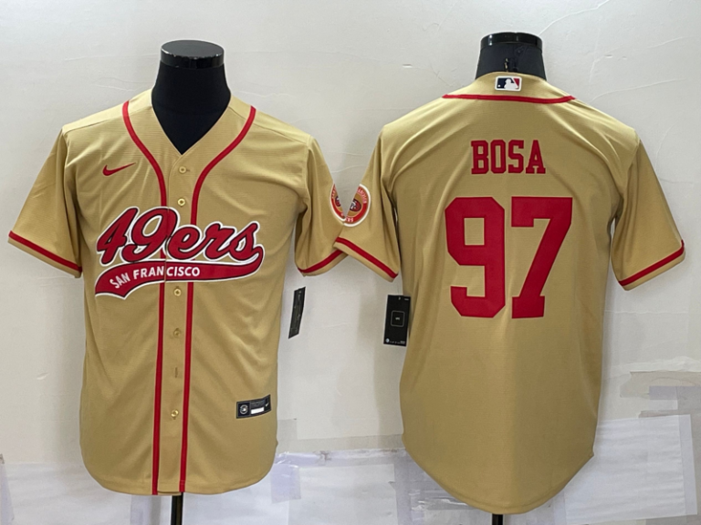 Men San Francisco 49ers #97 Nick Bosa Gold Stitched Cool Base Baseball Jersey