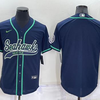 Men Seattle Seahawks Blank Navy Blue Stitched MLB Cool Base Baseball Jersey