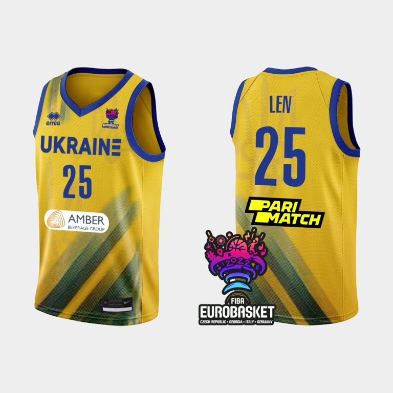 Men Ukraine FIBA Eurobasket 2022 Alex Len Gold Jersey