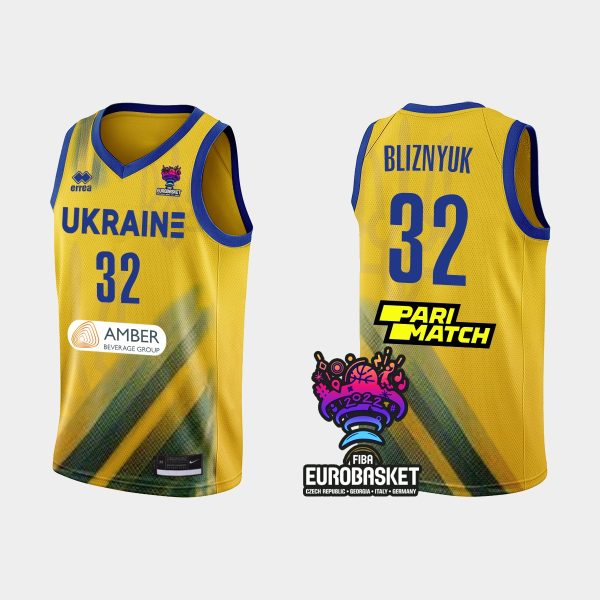 Men Ukraine FIBA Eurobasket 2022 Bogdan Bliznyuk Gold Jersey