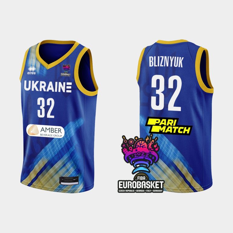 Men Ukraine FIBA Eurobasket 2022 Bogdan Bliznyuk Royal Jersey