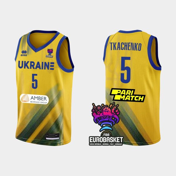 Men Ukraine FIBA Eurobasket 2022 Ivan Tkachenko Gold Jersey