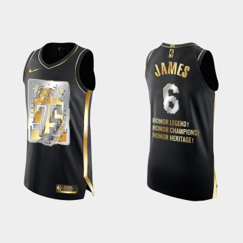 2022-23 Los Angeles Lakers 75th Anniversary No. 6 LeBron James Golden Black Jersey