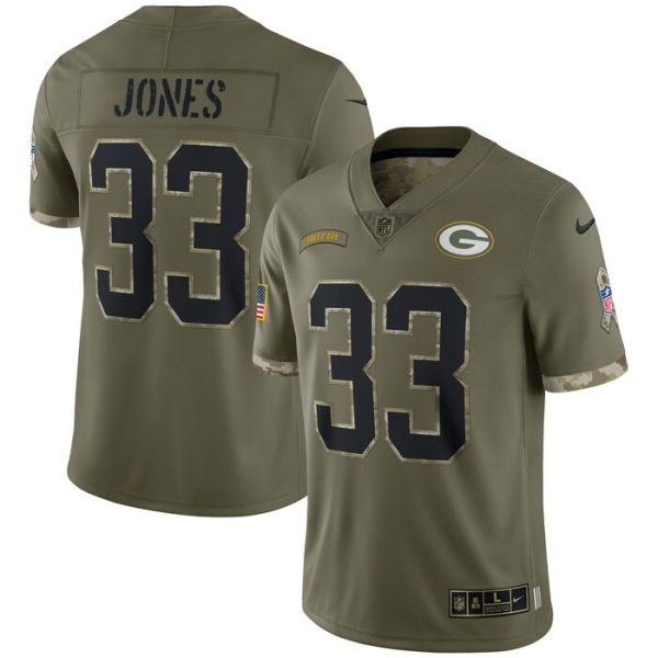 Aaron Jones Green Bay Packers 2022 Salute To Service Limited Jersey - Olive