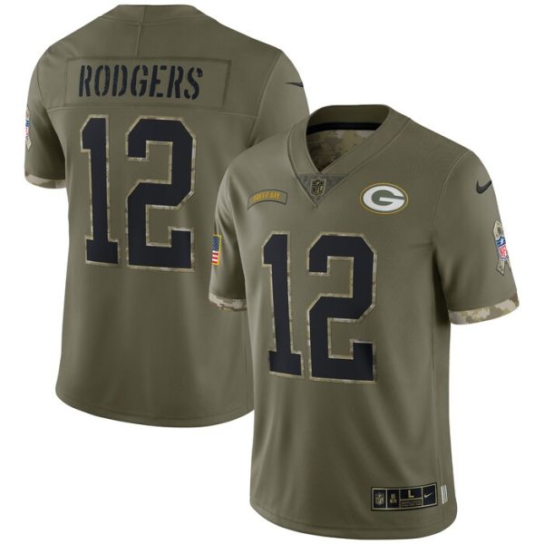 Aaron Rodgers Green Bay Packers 2022 Salute To Service Limited Jersey - Olive