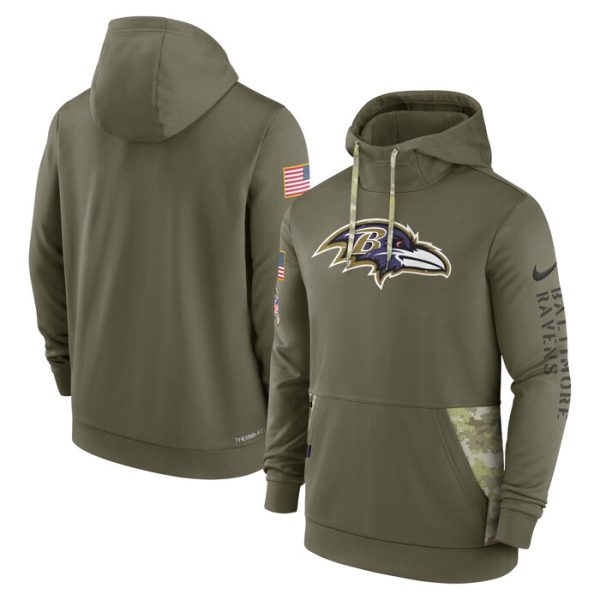 Baltimore Ravens 2022 Salute to Service Therma Performance Pullover Hoodie - Olive