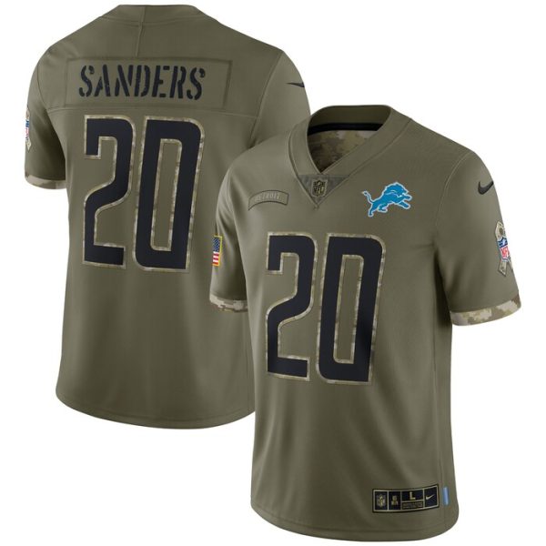 Barry Sanders Detroit Lions 2022 Salute To Service Retired Player Limited Jersey - Olive