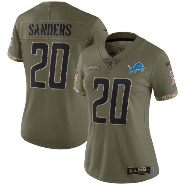 Barry Sanders Detroit Lions Women 2022 Salute To Service Retired Player Limited Jersey - Olive