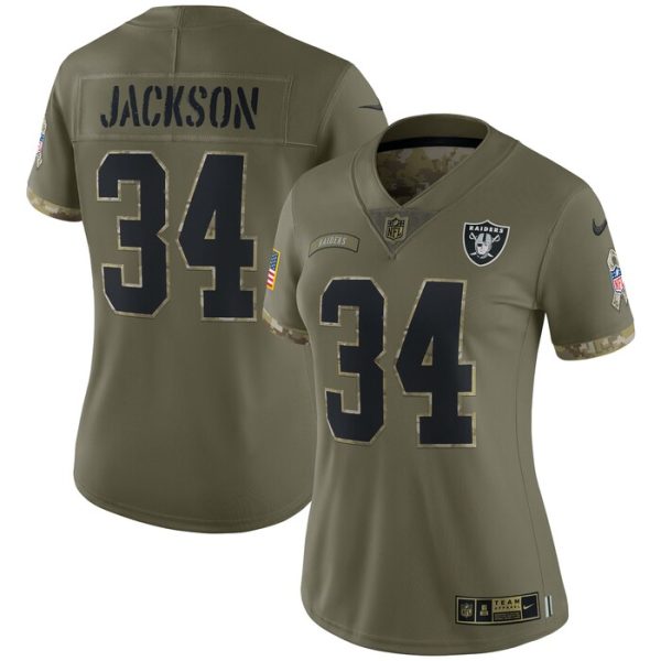 Bo Jackson Las Vegas Raiders Women 2022 Salute To Service Retired Player Limited Jersey - Olive