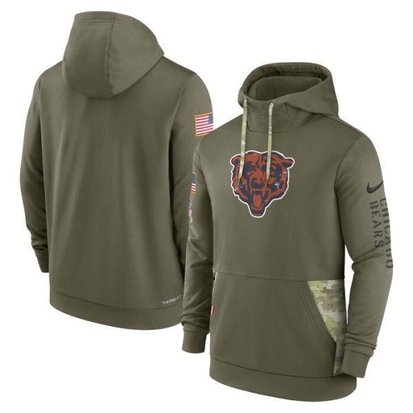 Chicago Bears 2022 Salute to Service Therma Performance Pullover Hoodie - Olive