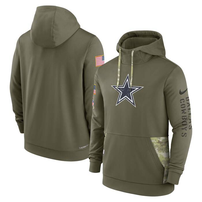Dallas Cowboys 2022 Salute to Service Therma Performance Pullover Hoodie - Olive