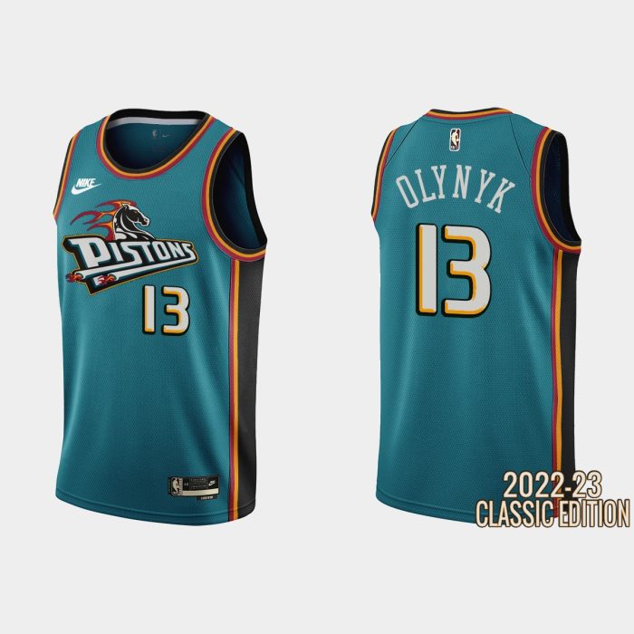 Detroit Pistons Kelly Olynyk #13 2022-23 Classic Edition Teal Jersey