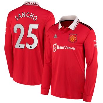 Jadon Sancho Manchester United 2022-23 Home Replica Long Sleeve Jersey - Red