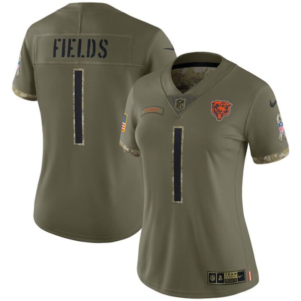 Justin Fields Chicago Bears Women 2022 Salute To Service Limited Jersey - Olive