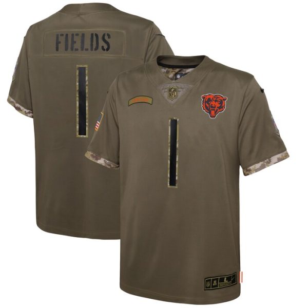 Justin Fields Chicago Bears Youth 2022 Salute To Service Player Limited Jersey - Olive