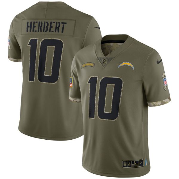 Justin Herbert Los Angeles Chargers 2022 Salute To Service Limited Jersey - Olive