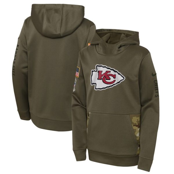 Kansas City Chiefs Youth 2022 Salute To Service Performance Pullover Hoodie - Olive