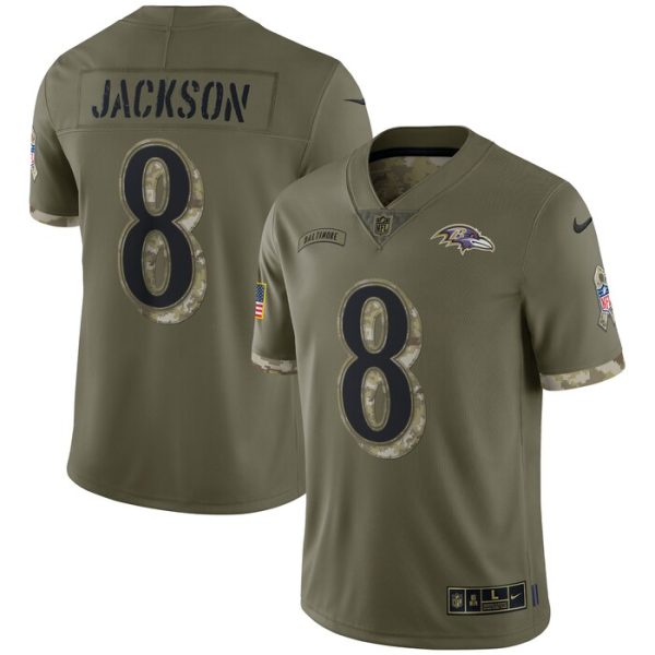 Lamar Jackson Baltimore Ravens 2022 Salute To Service Limited Jersey - Olive