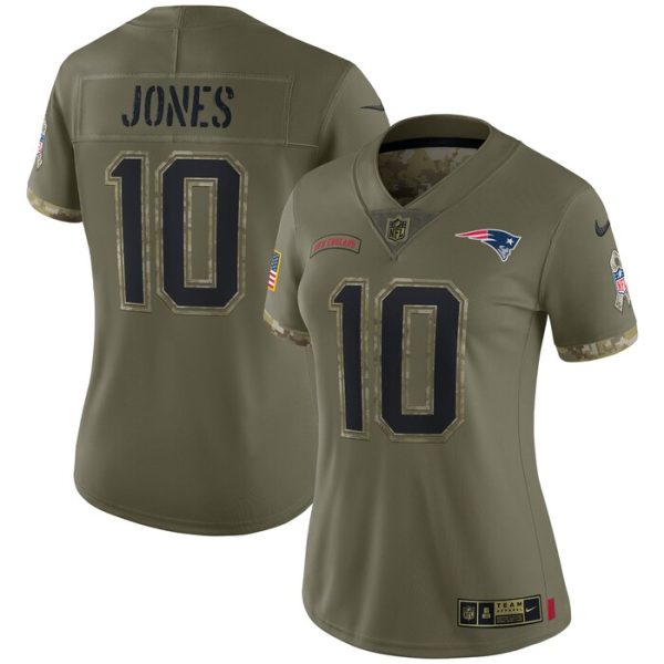 Mac Jones New England Patriots Women 2022 Salute To Service Limited Jersey - Olive