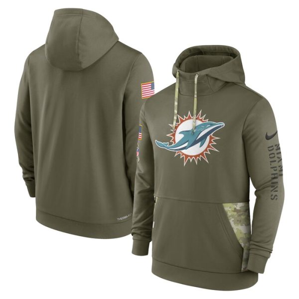 Miami Dolphins 2022 Salute to Service Therma Performance Pullover Hoodie - Olive