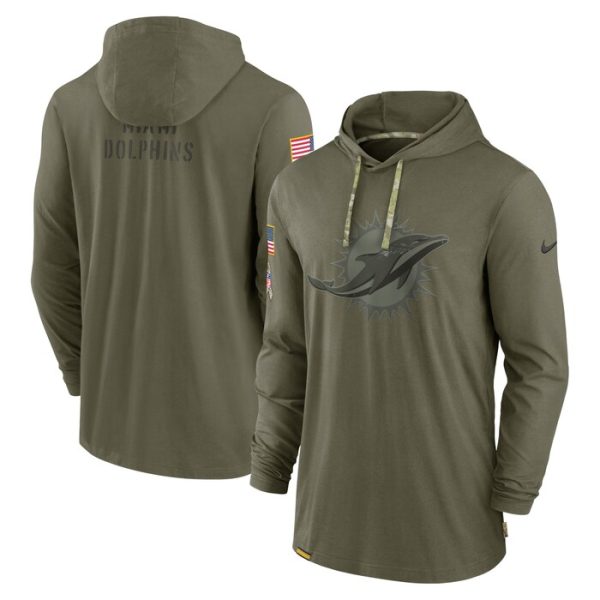 Miami Dolphins 2022 Salute to Service Tonal Pullover Hoodie - Olive
