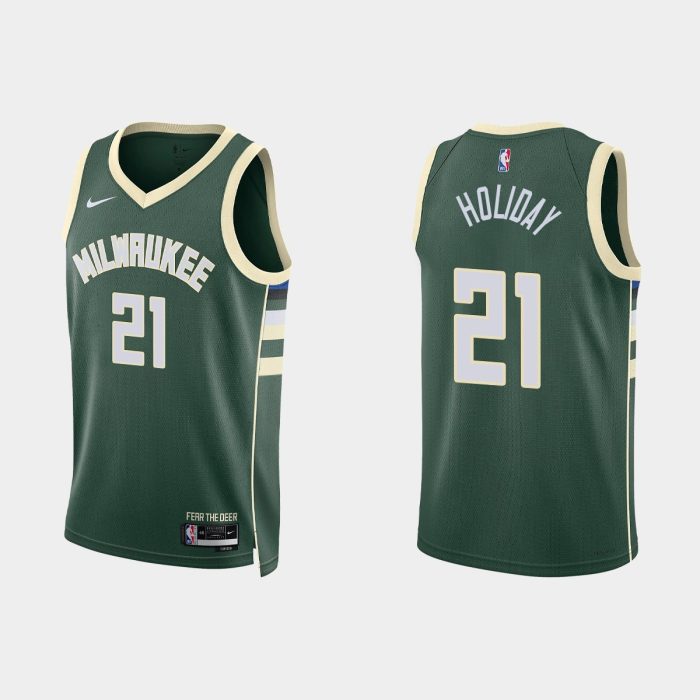 Milwaukee Bucks #21 Jrue Holiday Icon Edition Hunter Green Jersey 2022-23