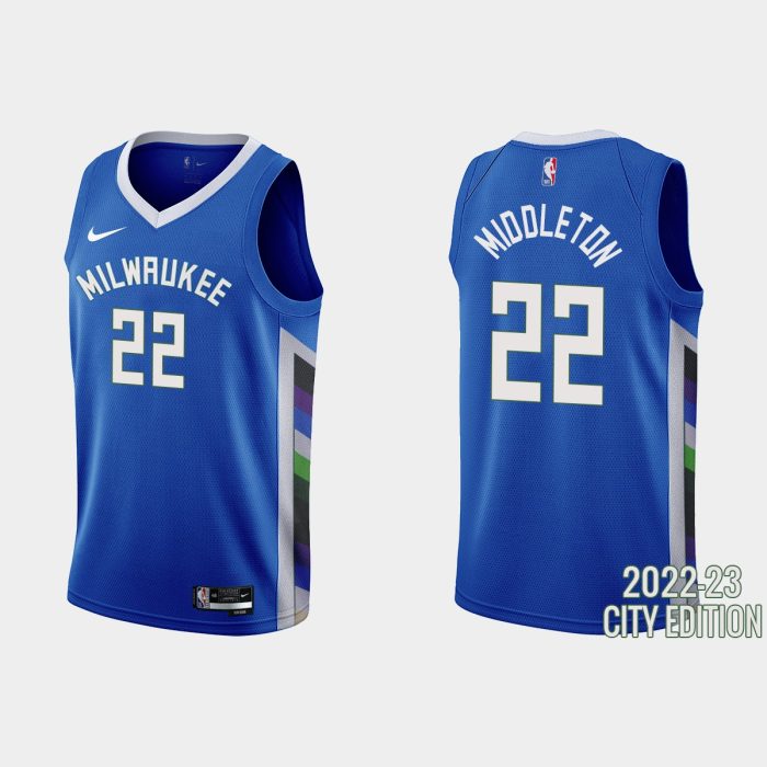 Milwaukee Bucks #22 Khris Middleton 2022-23 City Edition Blue Jersey