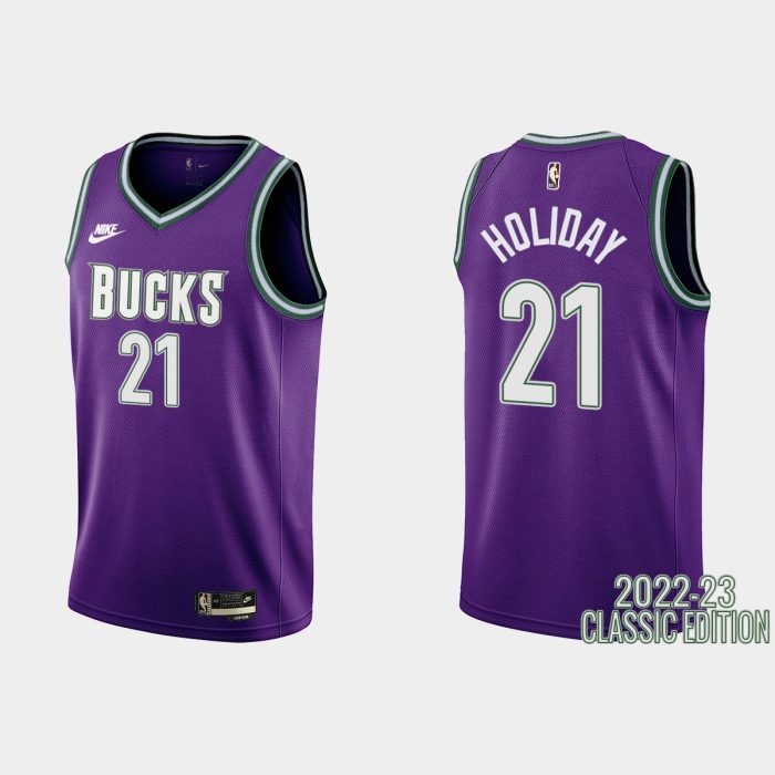 Milwaukee Bucks Jrue Holiday #21 2022-23 Classic Edition Purple Jersey