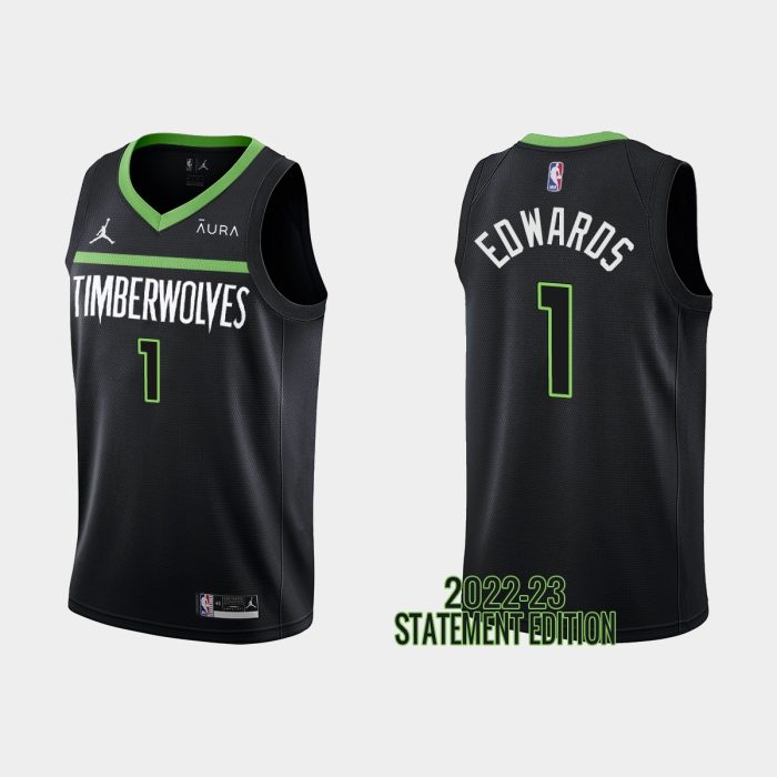 Minnesota Timberwolves Anthony Edwards #1 Black 2022-23 Statement Edition Jersey