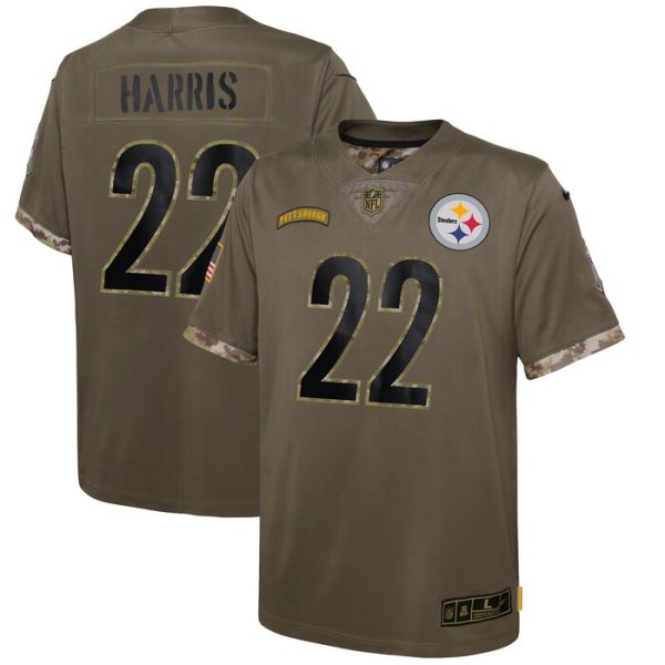 Najee Harris Pittsburgh Steelers Youth 2022 Salute To Service Player Limited Jersey - Olive