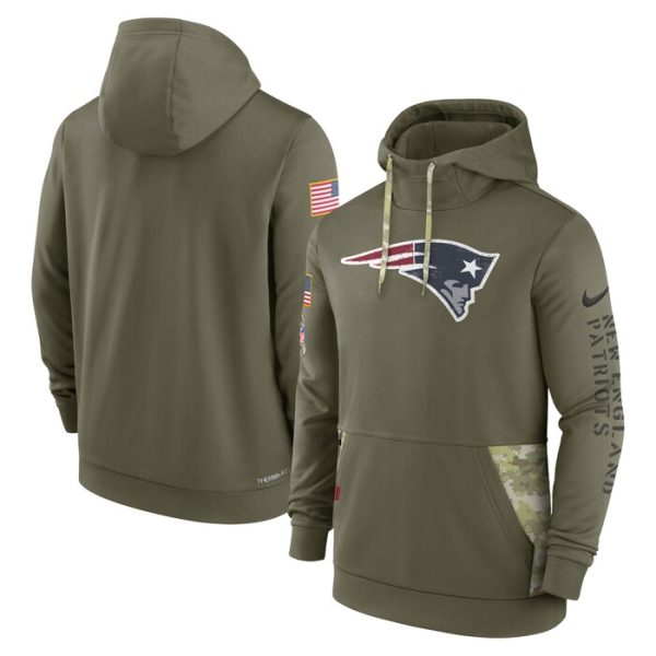 New England Patriots 2022 Salute to Service Therma Performance Pullover Hoodie - Olive