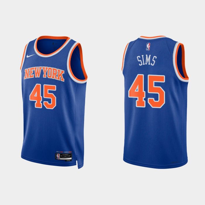 New York Knicks #45 Jericho Sims 2022-23 Icon Edition Royal Jersey