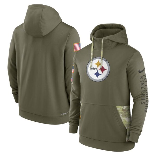 Pittsburgh Steelers 2022 Salute to Service Therma Performance Pullover Hoodie - Olive