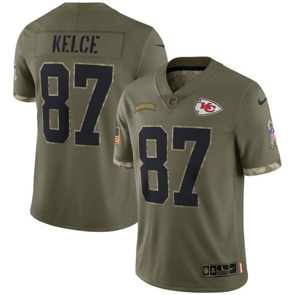 Travis Kelce Kansas City Chiefs 2022 Salute To Service Limited Jersey - Olive