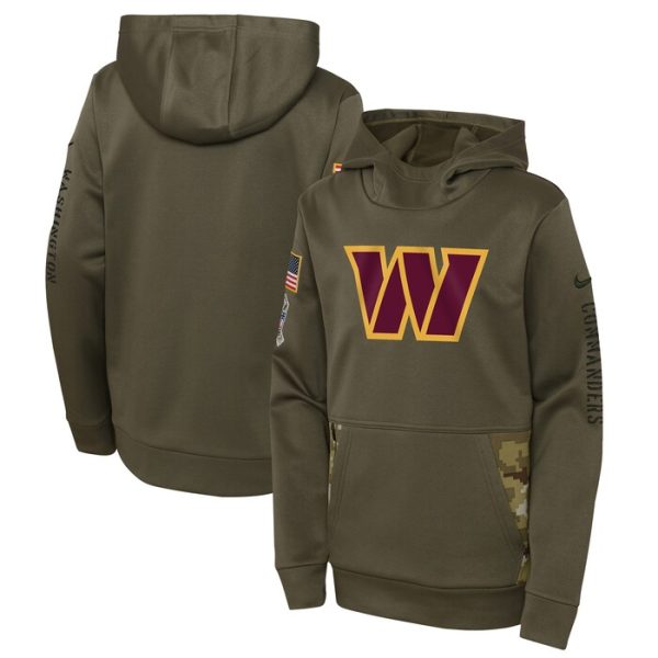 Washington Commanders Youth 2022 Salute To Service Performance Pullover Hoodie - Olive