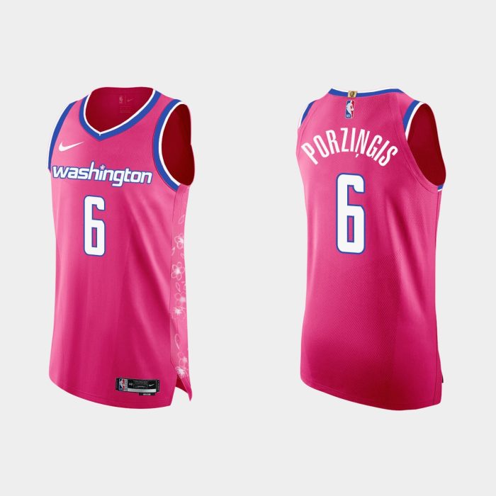 Washington Wizards #6 Kristaps Porzingis Cherry Blossom City Pink Jersey