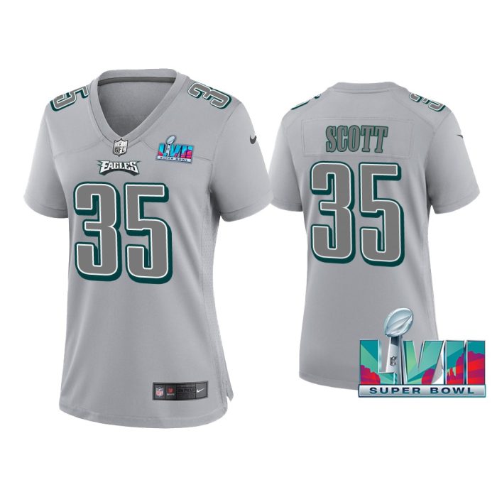 Women Boston Scott Philadelphia Eagles Super Bowl LVII Gray Atmosphere Jersey