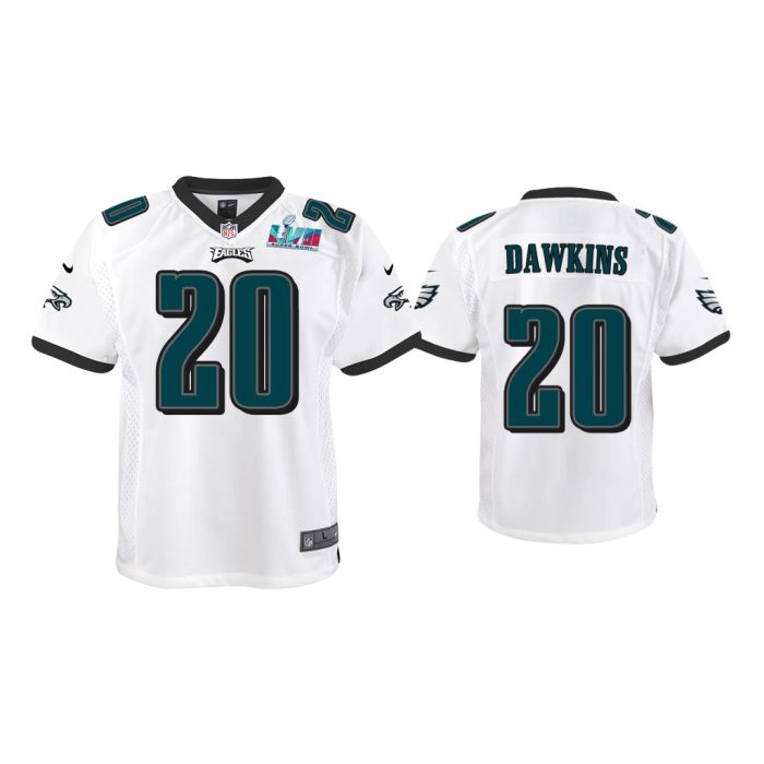 Youth Brian Dawkins Philadelphia Eagles Super Bowl LVII White Game Jersey