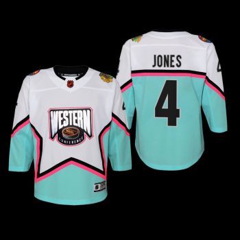 Youth Chicago Blackhawks Seth Jones #4 2023 NHL All-Star Western Conference Premier White Jersey