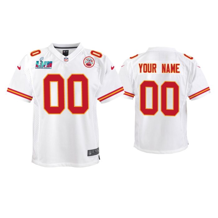 Youth Custom Kansas City Chiefs Super Bowl LVII White Game Jersey