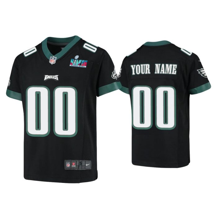 Youth Custom Philadelphia Eagles Super Bowl LVII Black Game Jersey