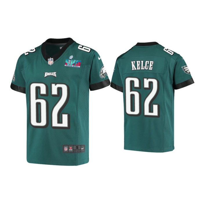 Youth Jason Kelce Philadelphia Eagles Super Bowl LVII Midnight Green Game Jersey