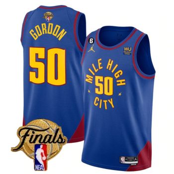 Denver Nuggets #50 Aaron Gordon Blue 2023 Finals Statement Edition With NO.6 Patch Stitched Jersey