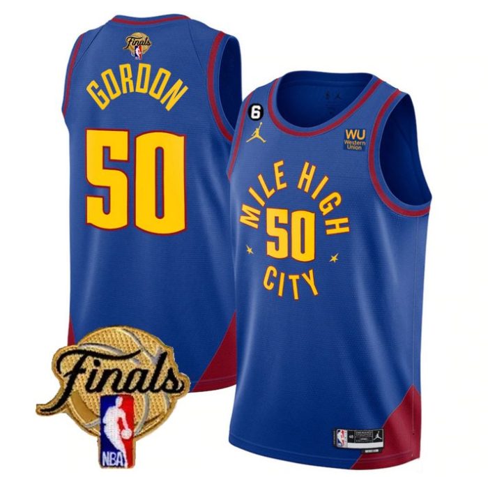 Denver Nuggets #50 Aaron Gordon Blue 2023 Finals Statement Edition With NO.6 Patch Stitched Jersey