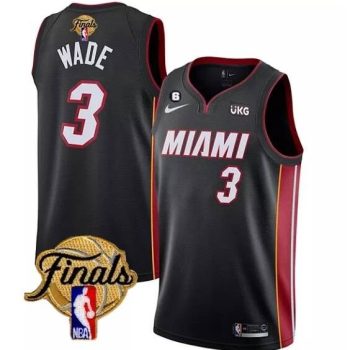 Men Miami Heat #3 Dwyane Wade Black 2023 Finals Icon Edition With NO.6 Patch Stitched Jersey