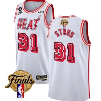 Men Miami Heat #31 Max Strus White 2023 Finals Classic Edition With NO.6 Patch Stitched Jersey