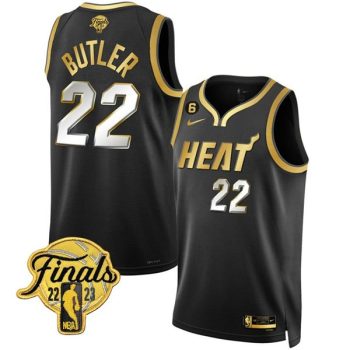 Miami Heat #22 Jimmy Butler Black Gold Edition 2023 Finals Collection & NO.6 Patch Stitched Jersey